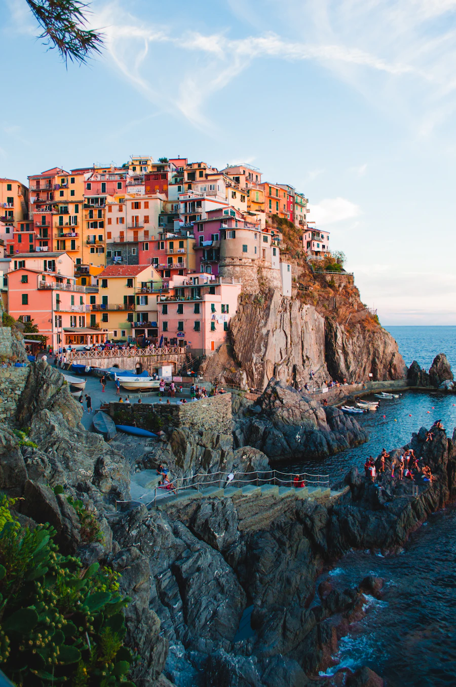 Colorful coastal houses above the Mediterranean Sea in Cinque Terre, Italy